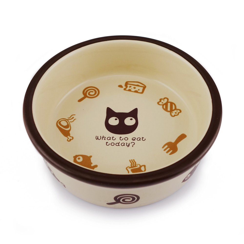田田猫 圆形卡通环保陶瓷猫碗猫餐具猫食盆 米黄色-宠物用品-亚马逊中