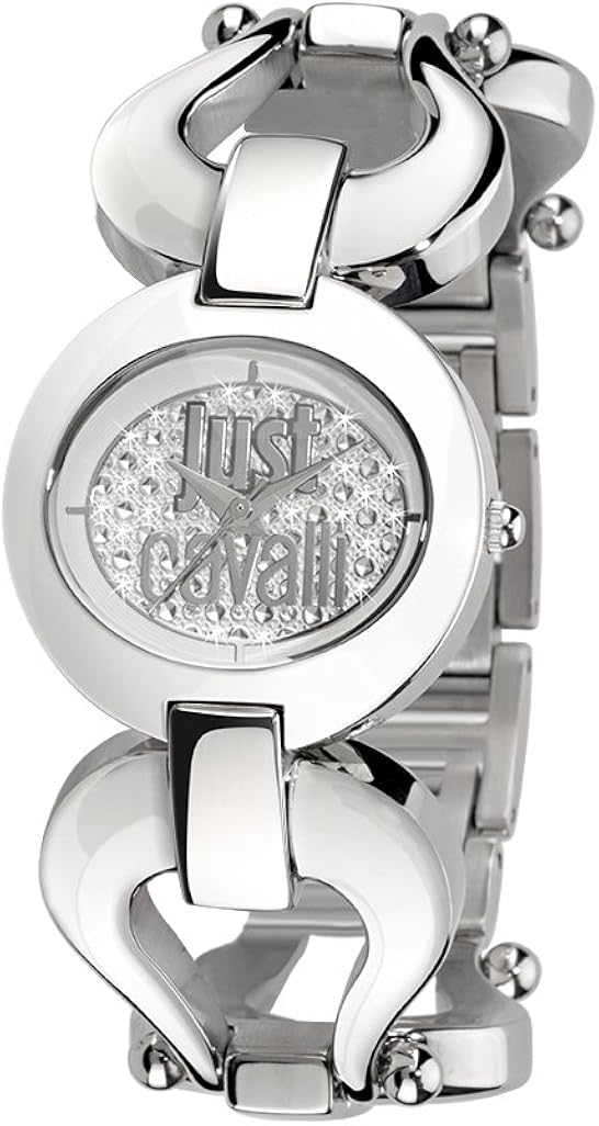 just cavalli 女式石英手表银色表盘模拟显示和银色不锈钢表链 r72