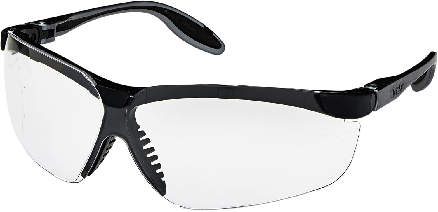 uvex s3700 genesis 超薄*眼镜,青灰色和黑色画框,透明超 dura 硬涂层