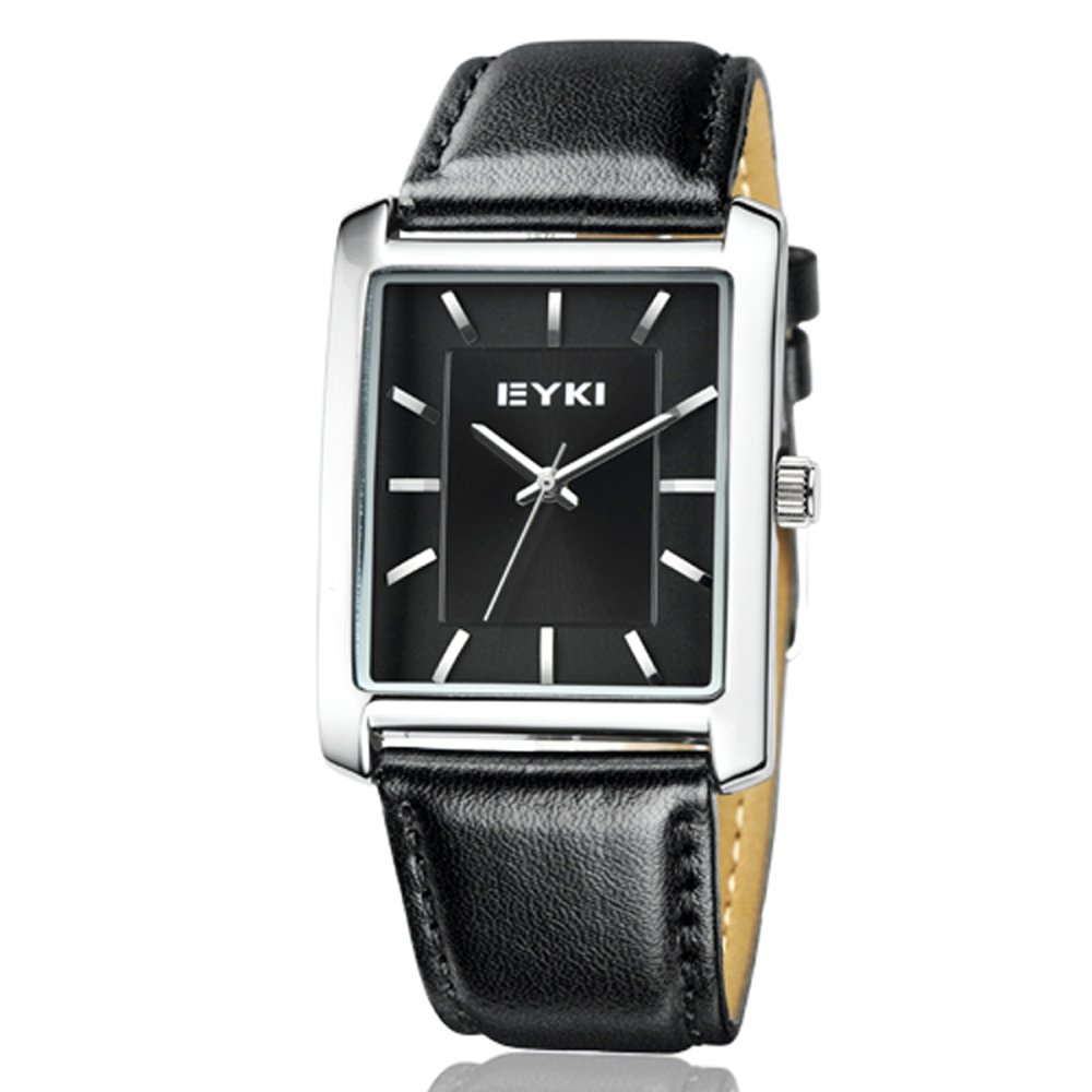 艾奇eyki 方形表盘皮带表 石英表情侣对表 8618 男款 黑盘黑带
