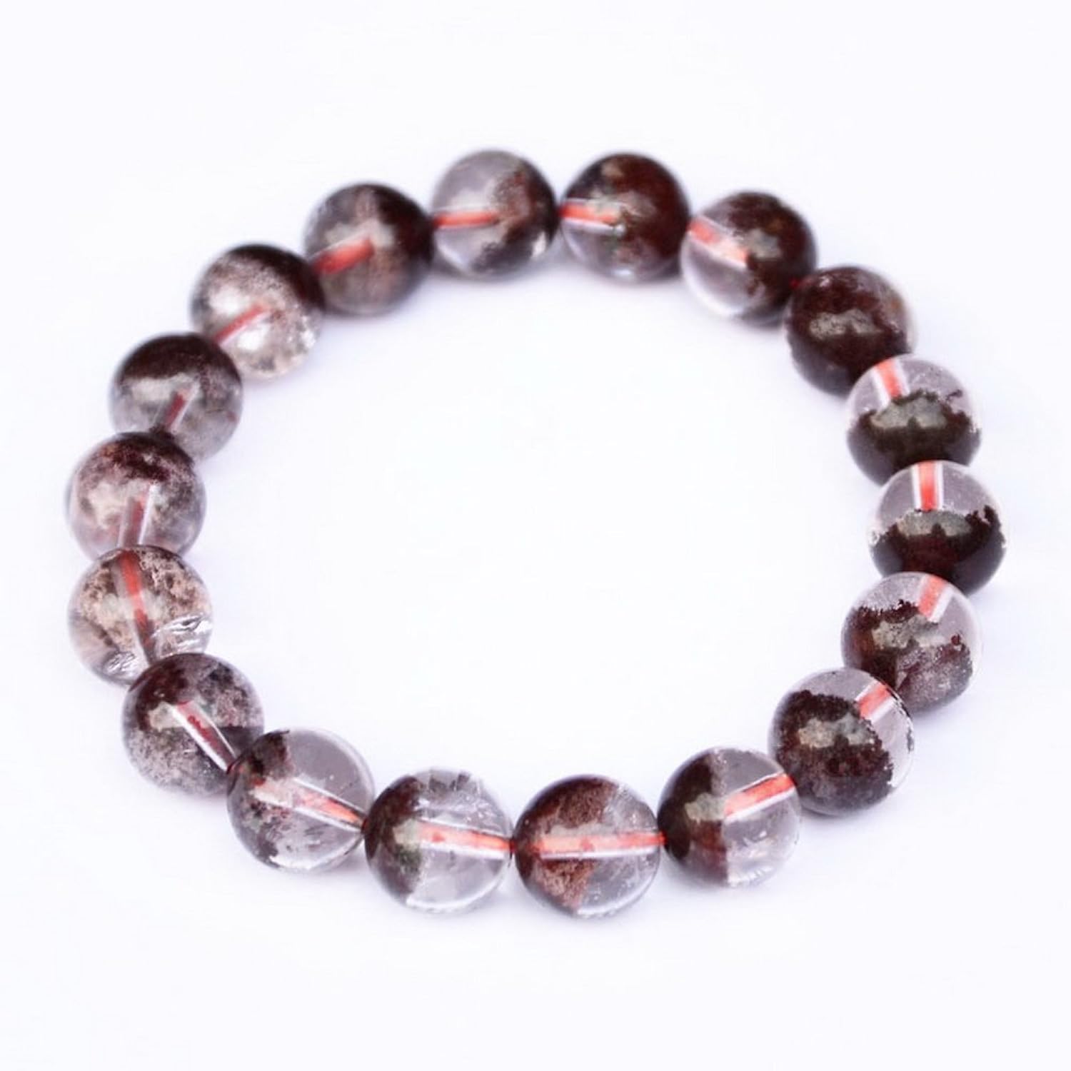 若璞 收藏系列全美通透纯天然11mm巴西红幽灵聚宝盆手链 天然水晶