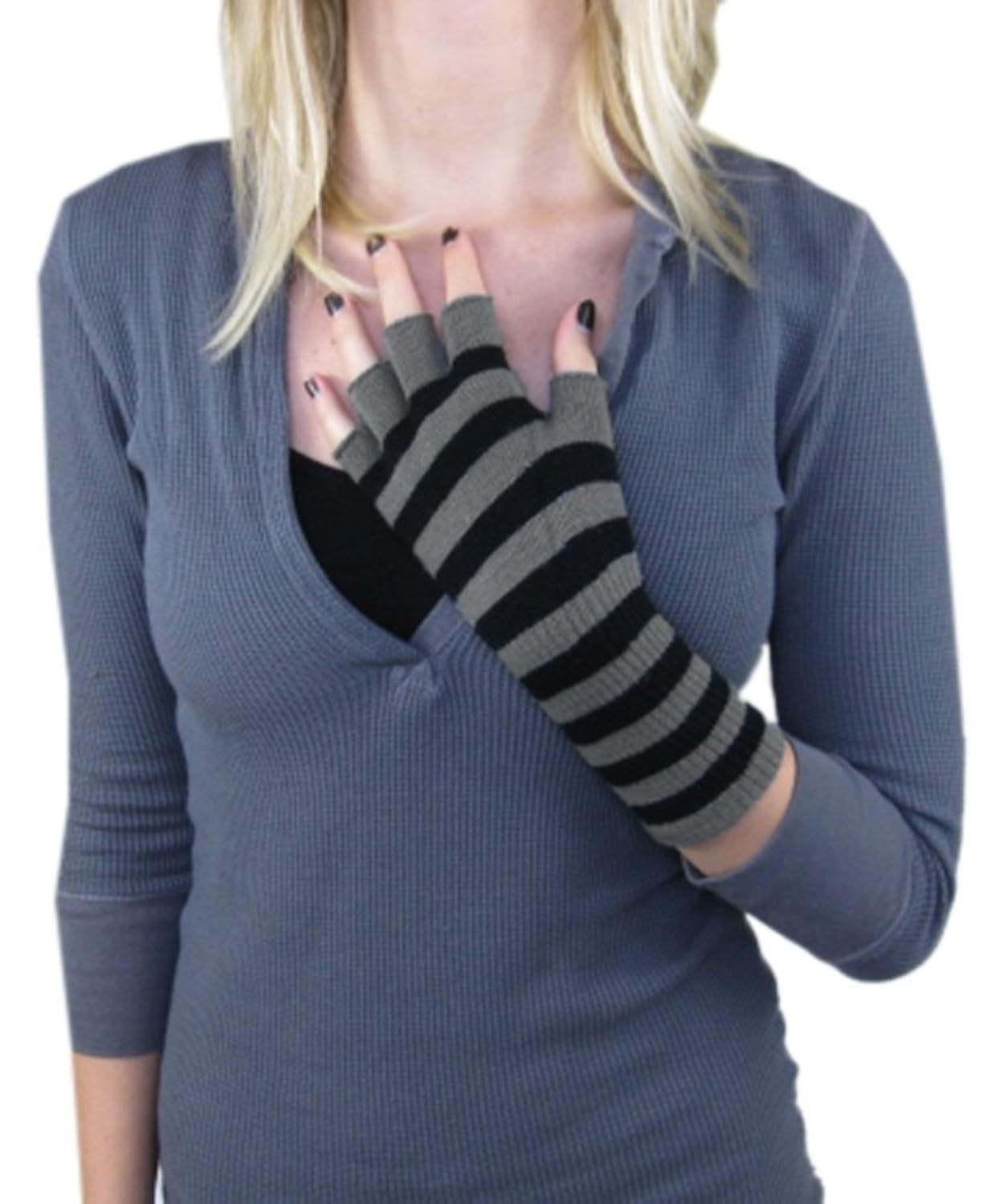 新款哥特式黑色 & 灰色条纹无指 texting 手套哥特式朋克 emo golves