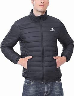 CAMEL 男式 80％ 羽绒夹克冬季轻量型可收纳羽绒服户外雪地滑雪野营徒步旅行