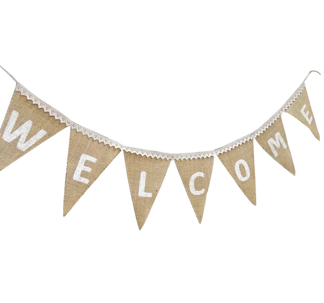 qttier welcome 横幅花边粗麻布复古乡村风 适合*天 乔治爱国军事同学