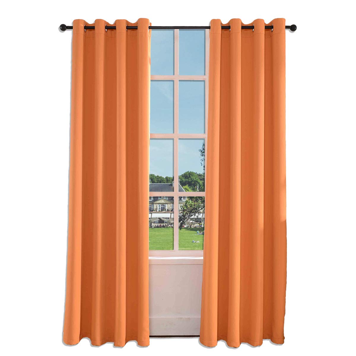 sinogem 房间变暗隔热孔眼遮蔽窗帘板客厅 2 件套 53x63-英寸 橙色 52