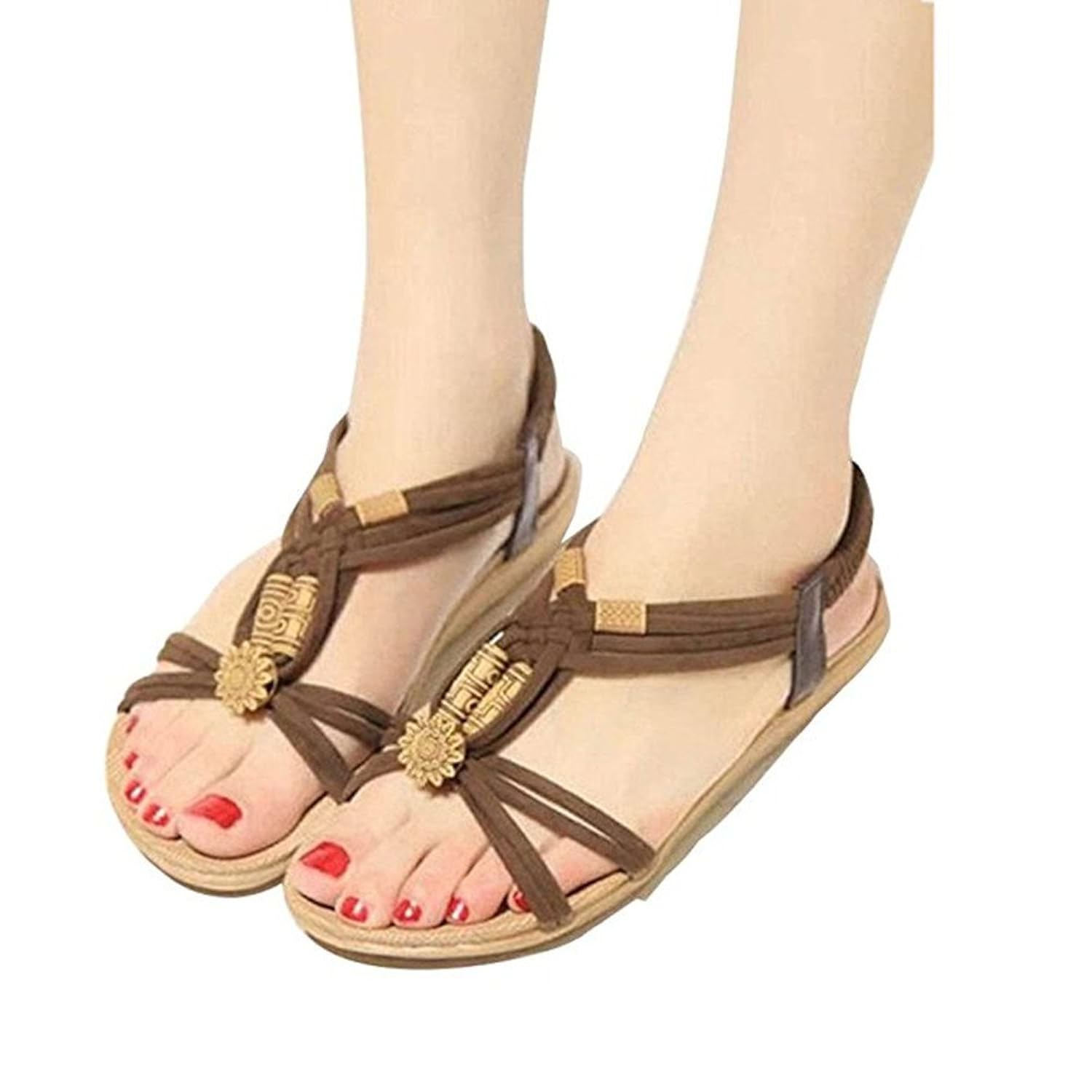 huiyuzhi 女式波西米亚夏季平底夹趾凉鞋沙滩鞋平底