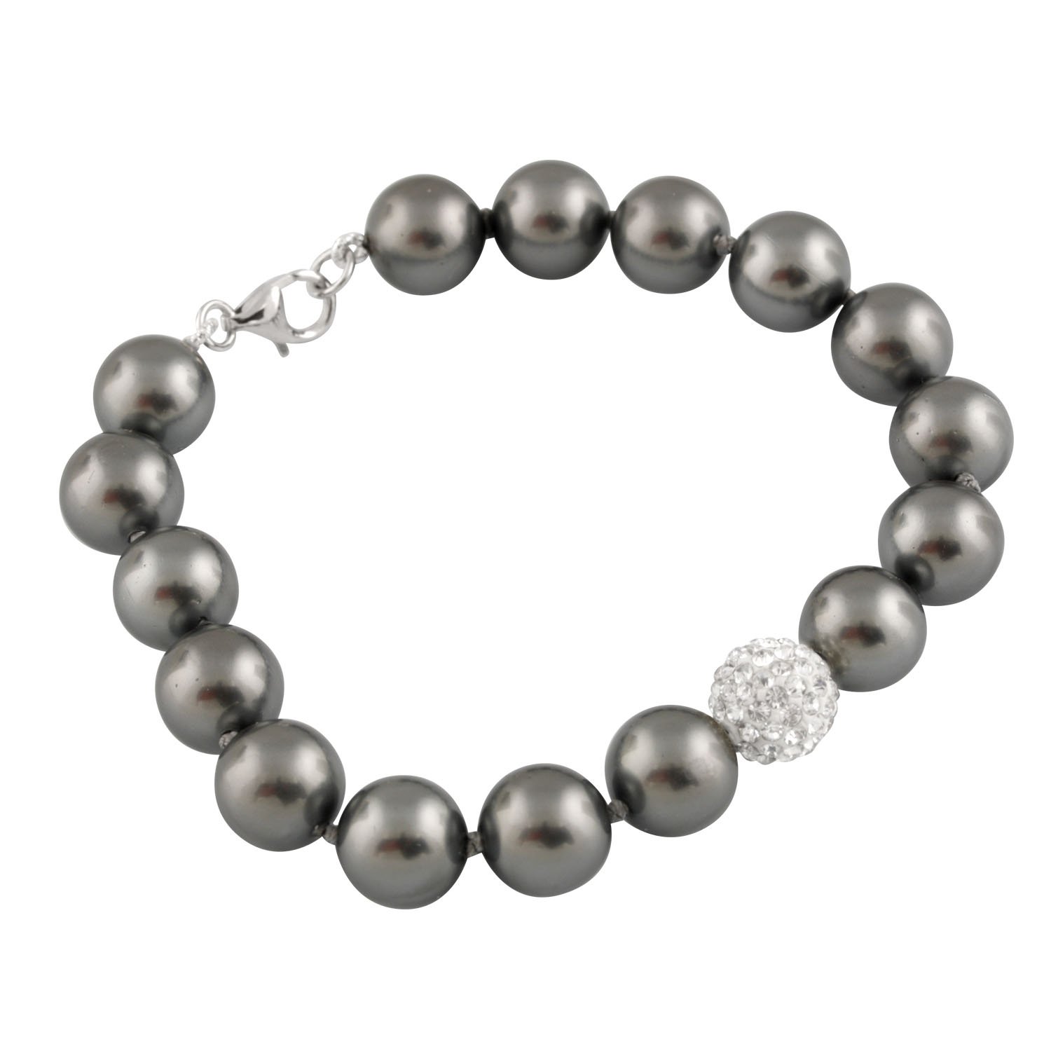 bella 珍珠纯银灰色珍珠方晶锆石球手链