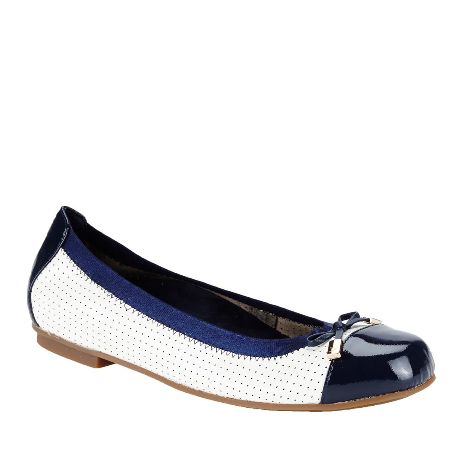 vionic womens ballet flat white navy 8 b(m) us