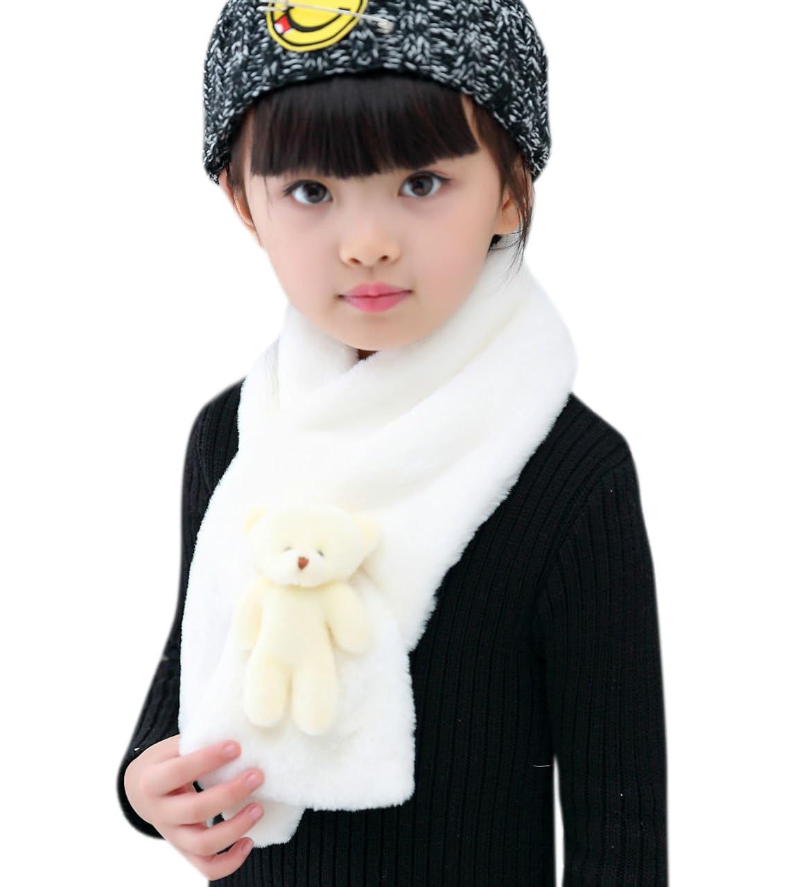 儿童围巾围脖保暖衣时尚纯色幼儿柔软保暖围巾围巾厚围巾带可爱熊围巾