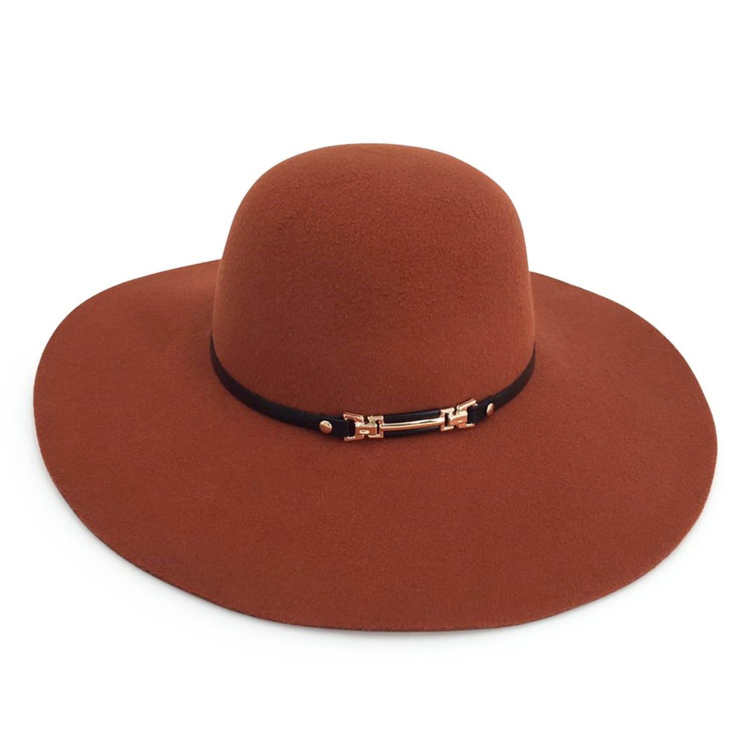 womens fashion wide brim felt bowler floppy hat (rust)