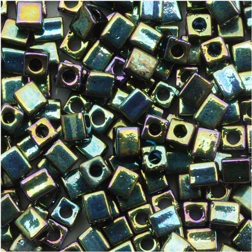 miyuki 4mm glass cube beads metallic teal iris #465 10 grams
