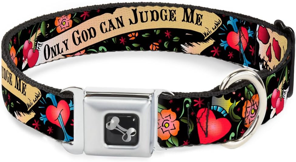 buckle down 16-23 only god can judge me 蓝色狗狗项圈,宽中号 only