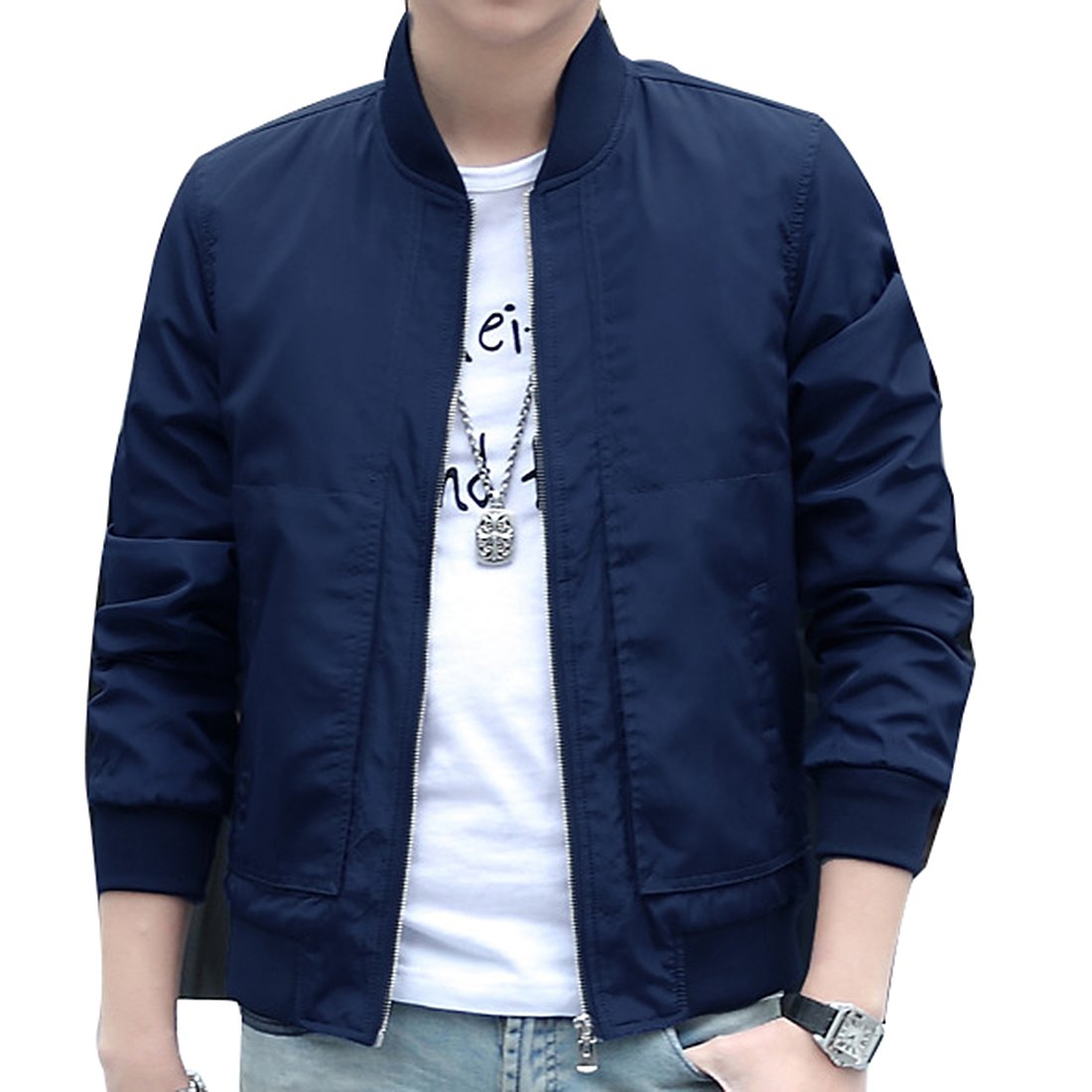 dubuk 男式飞行员夹克,休闲轻型夹克,薄软壳无领外套拉链风衣户外运动