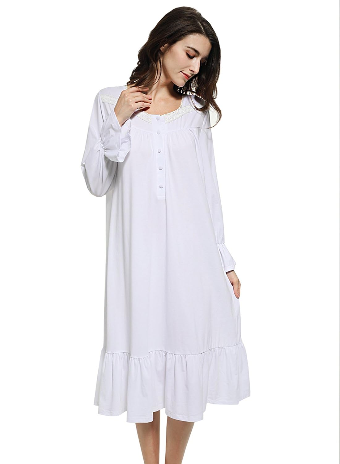 mobisi 女士白色棉质维多利亚复古睡衣长袖睡衣