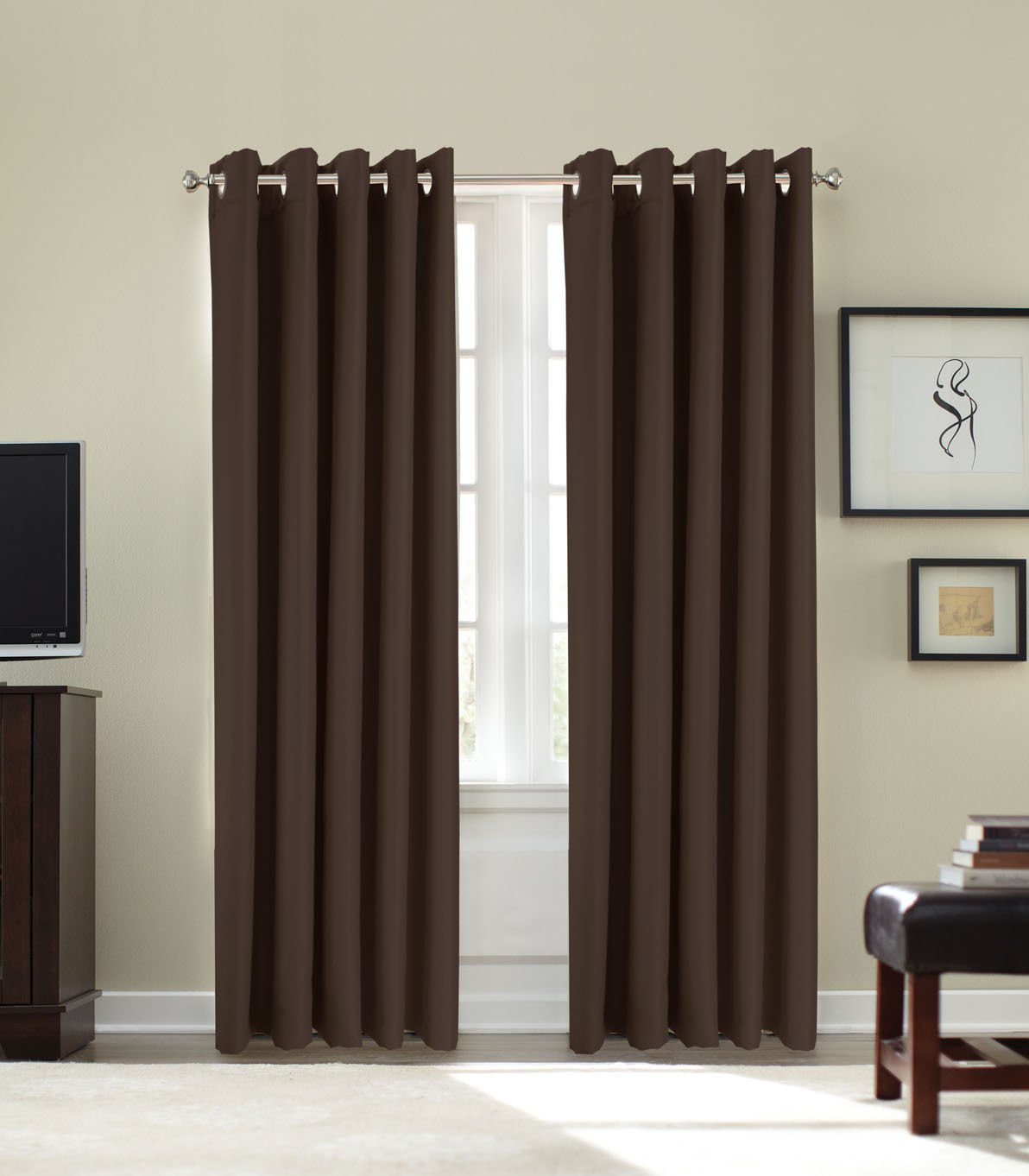 房间冷却/加热热环顶部遮光窗帘 - 巧克力棕 66 x 72