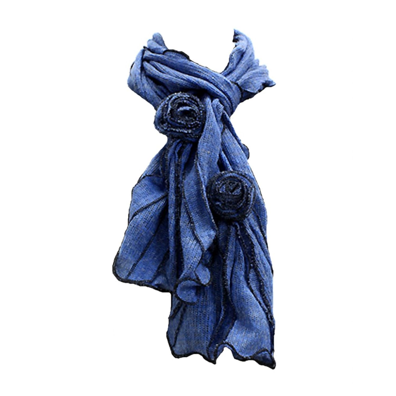 accessoriesforever 女式冬季 cold 胸花装饰褶皱 edged 围巾蓝色