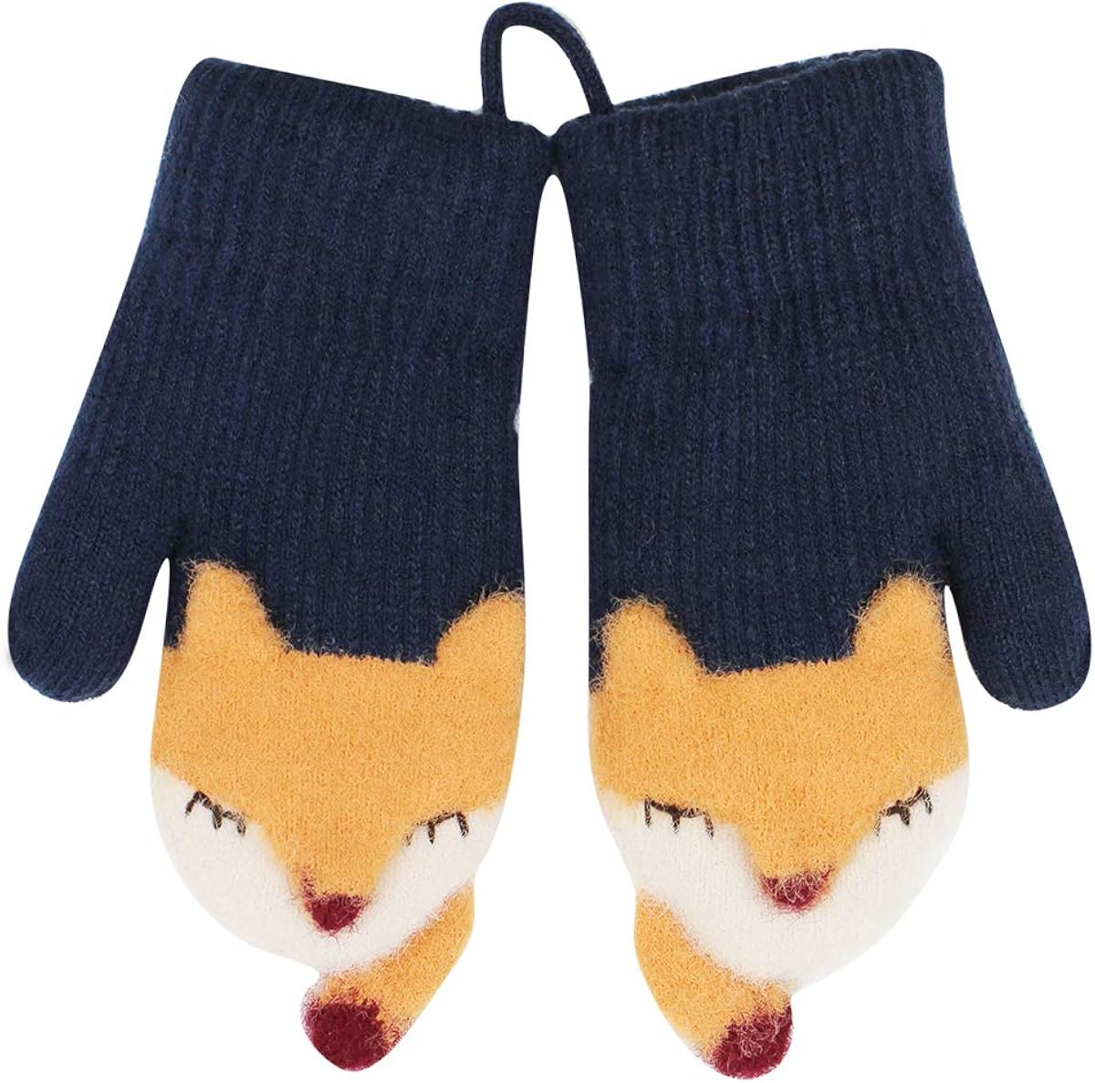 rarityus(0-3 岁)中性儿童冬季手套保暖羊毛内衬厚实可爱狐狸手套雪