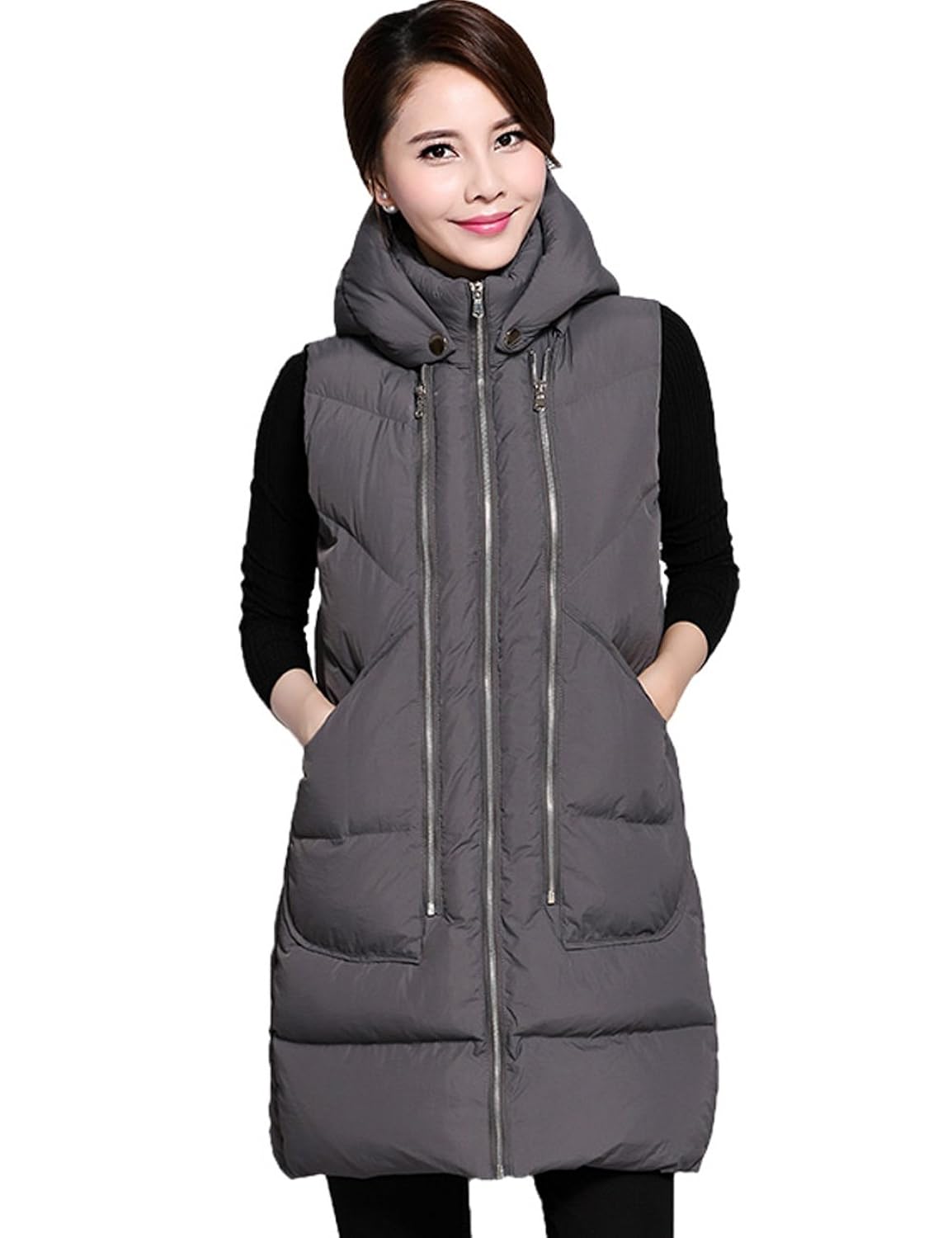 smjr 水墨佳人 2016冬季新款纯色中长款时尚修身马甲 sm-16m01517