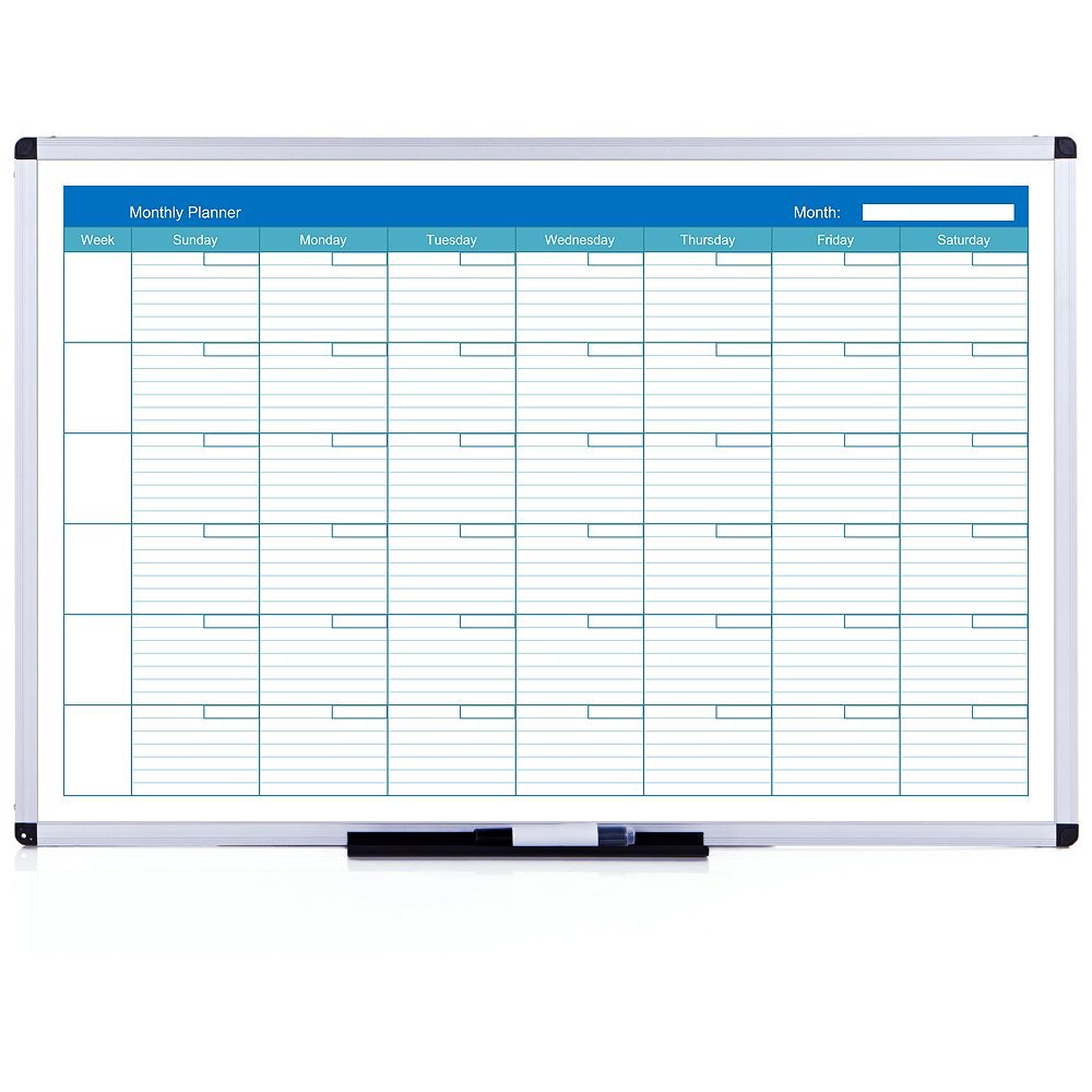 viz-pro 磁性白板每周/每月计划员,银色铝框 48"x36" monthly planner