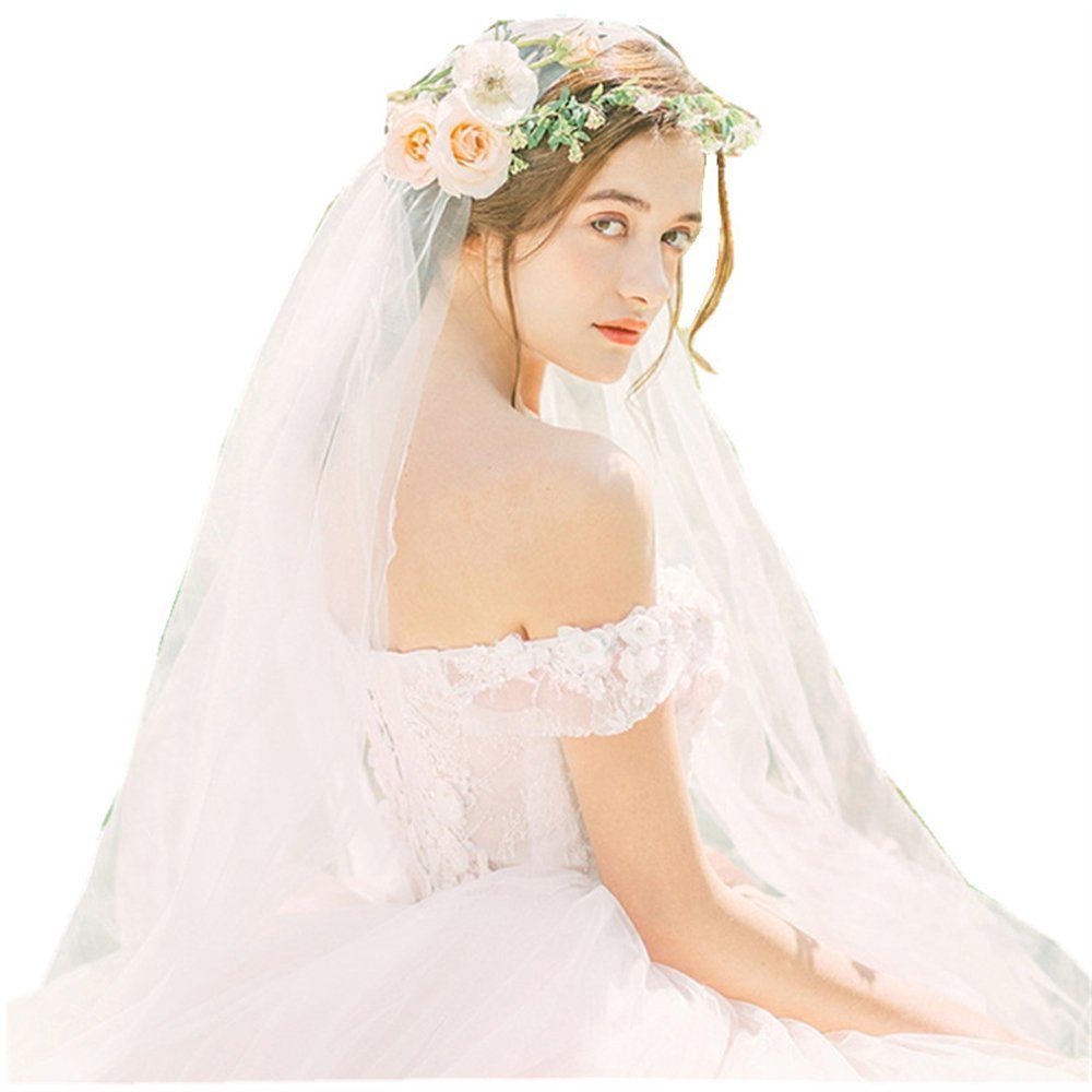 libridal 2t 新娘婚礼面纱 带梳边 指尖和大教堂长度面纱 白色 elbow