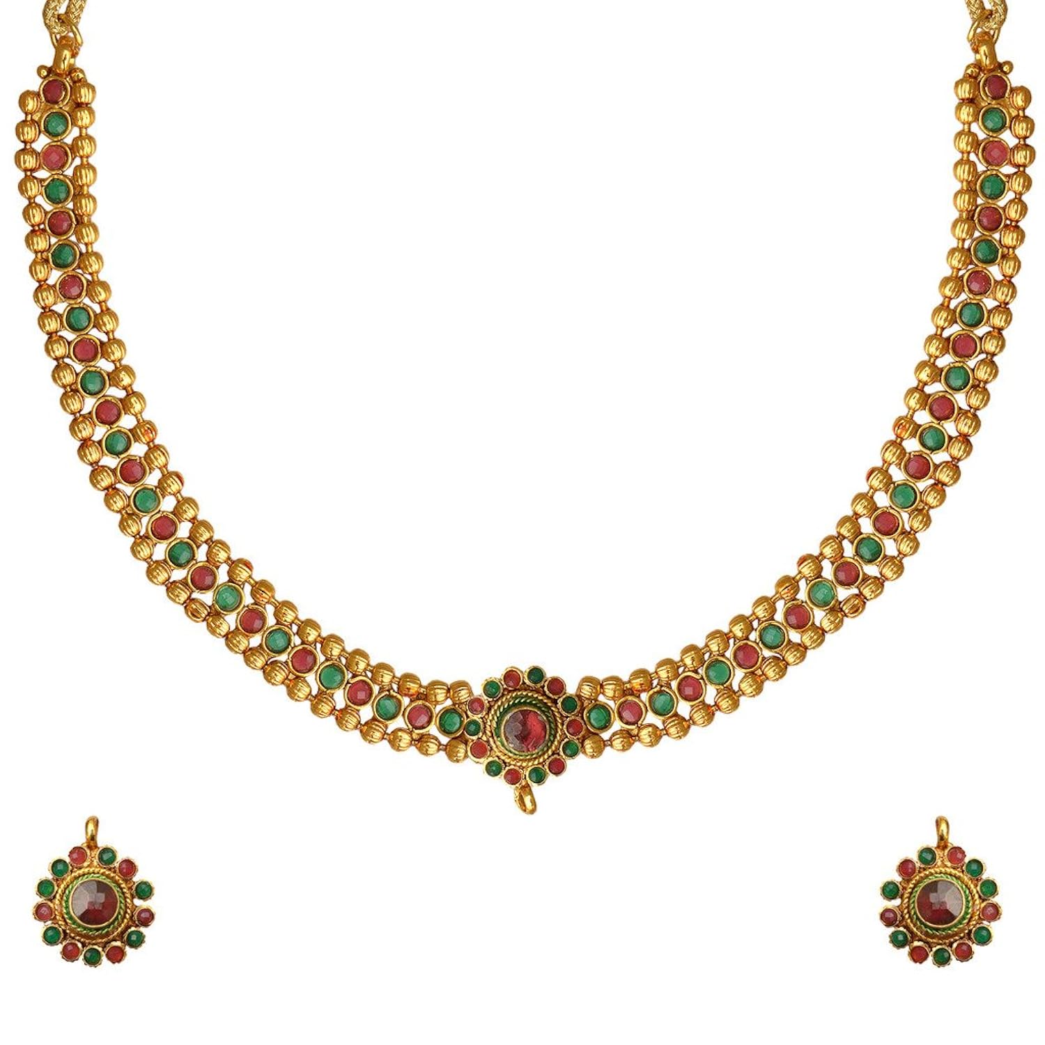 民族南印度工匠珠宝套装表面珠项链和耳环 setabne0312mg