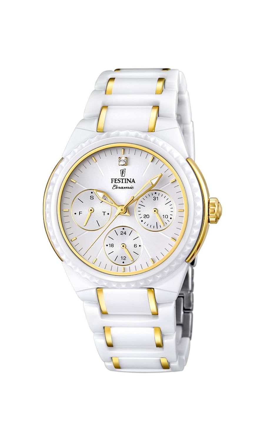 festina 女式石英手表白色表盘 analogue 显示和白色陶