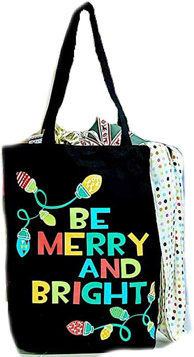 名流假日黑色图案手提包 be merry and bright 拉链圣诞节包带口袋.