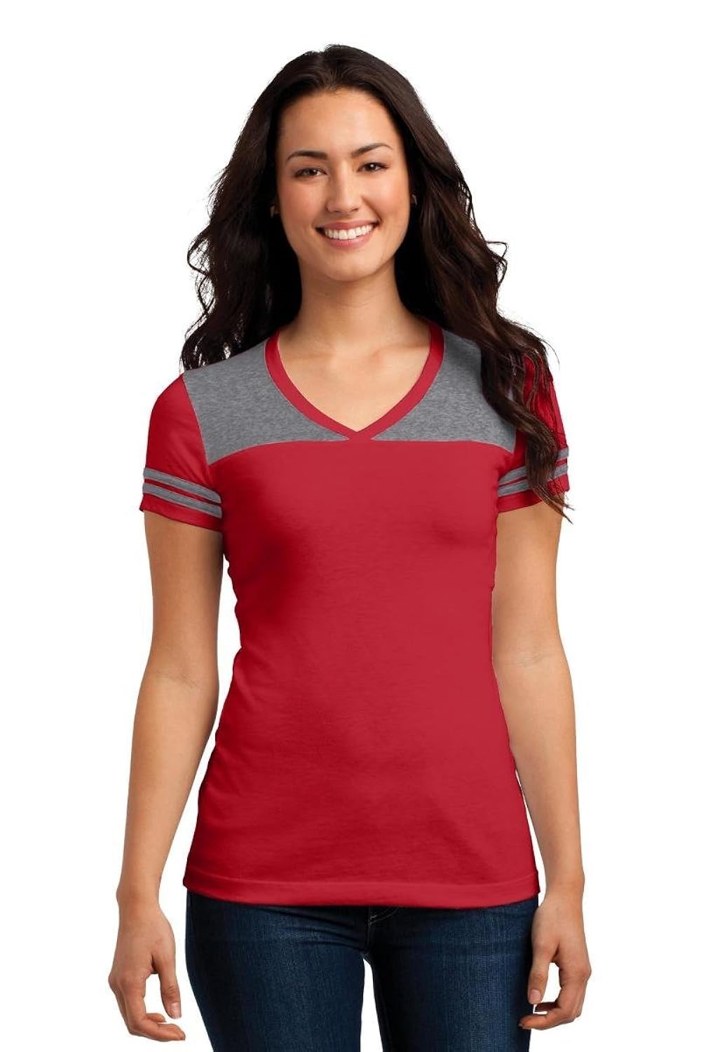 district womens varsity v neck tee 3xl new red/ heathered