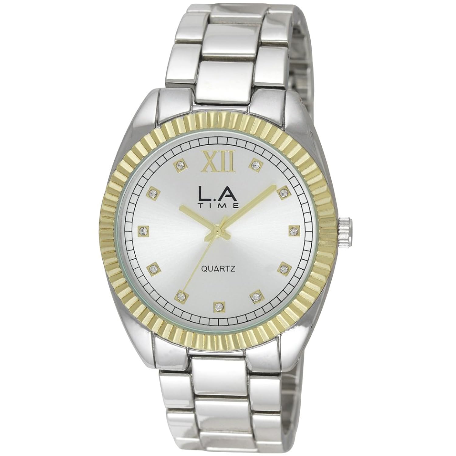 la time 男式石英时尚手表,银色表盘 analogue 显示和银色不锈钢镀金