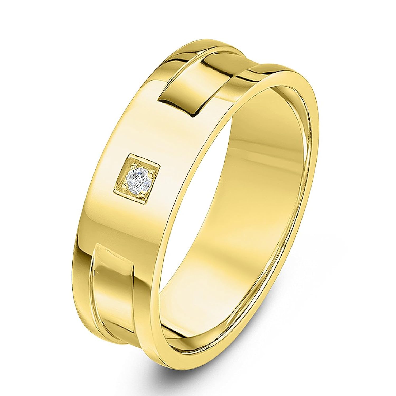 02克拉钻石镶嵌方形镶嵌带2个 grooves 6 mm 戒指