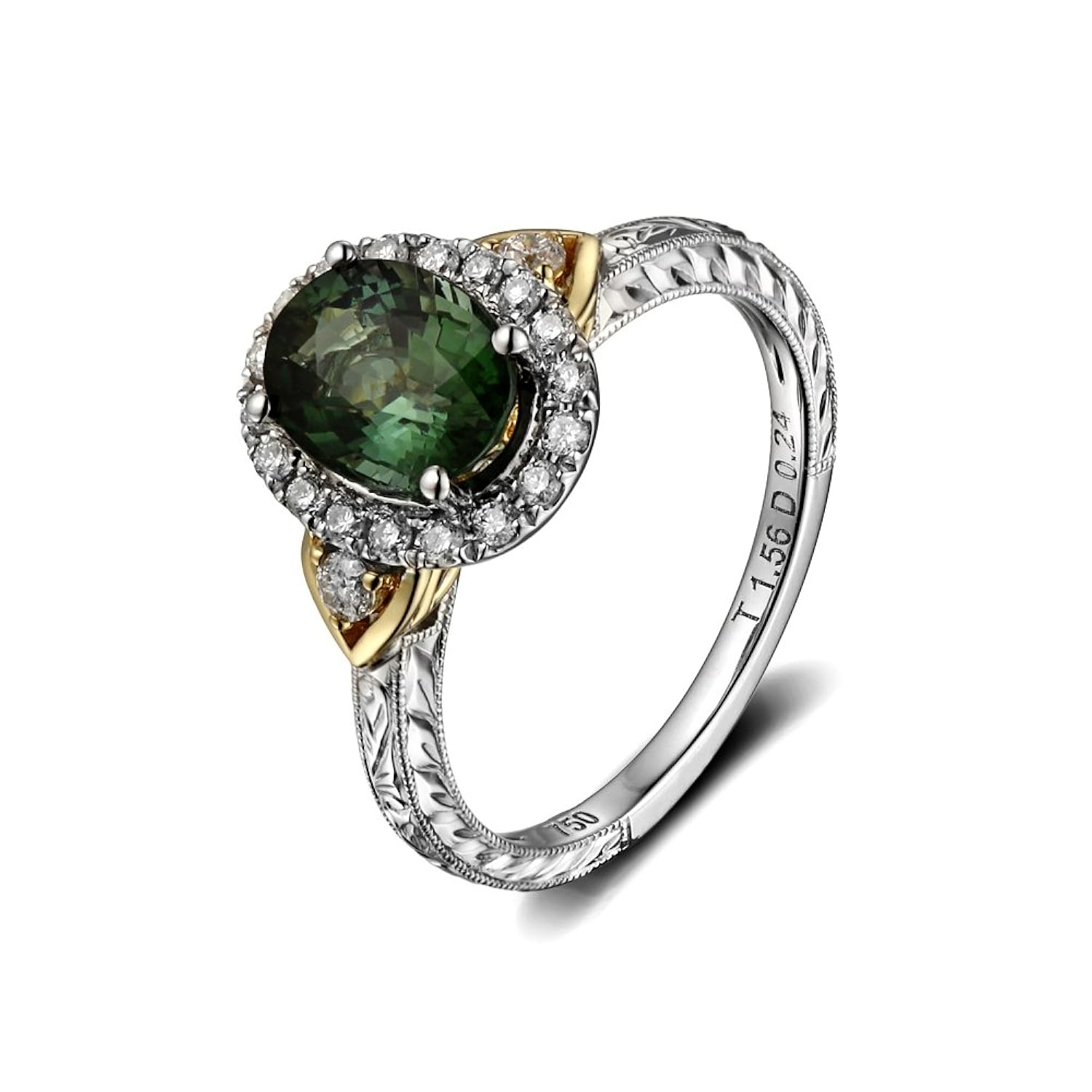 56克拉天然绿碧玺戒指 钻石戒指 椭圆形带证书