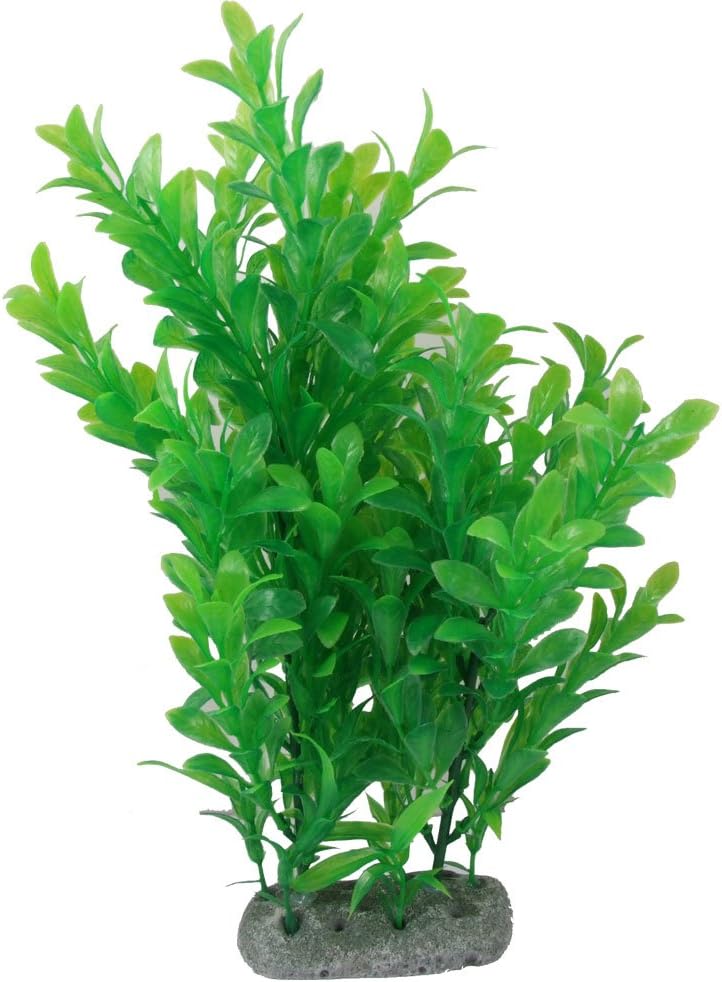 uxcell 塑料鱼缸椭圆形树叶植物水下装饰品,绿色