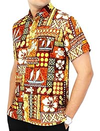 LA LEELA 男式夏威夷衬衫短袖系扣休闲沙滩派对