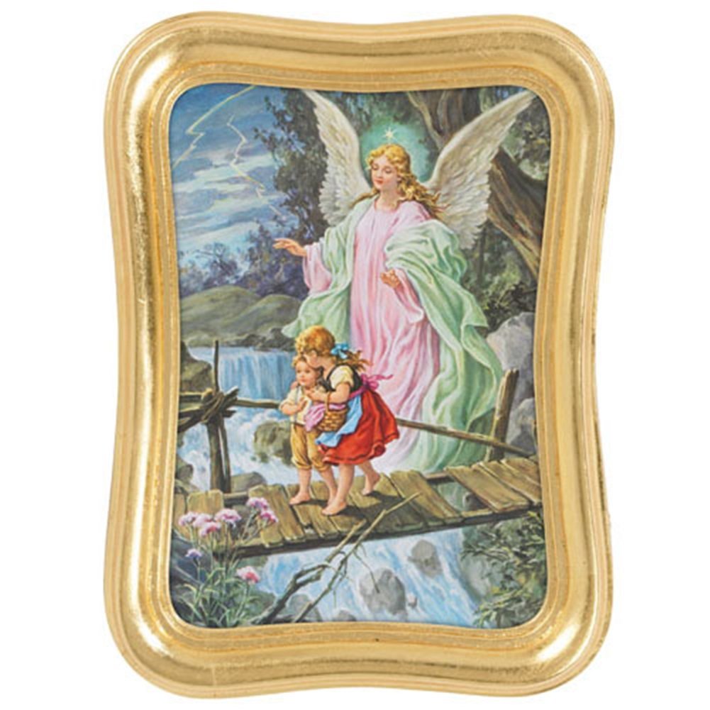 guardian angel with children picture 8 inch print in gold leaf