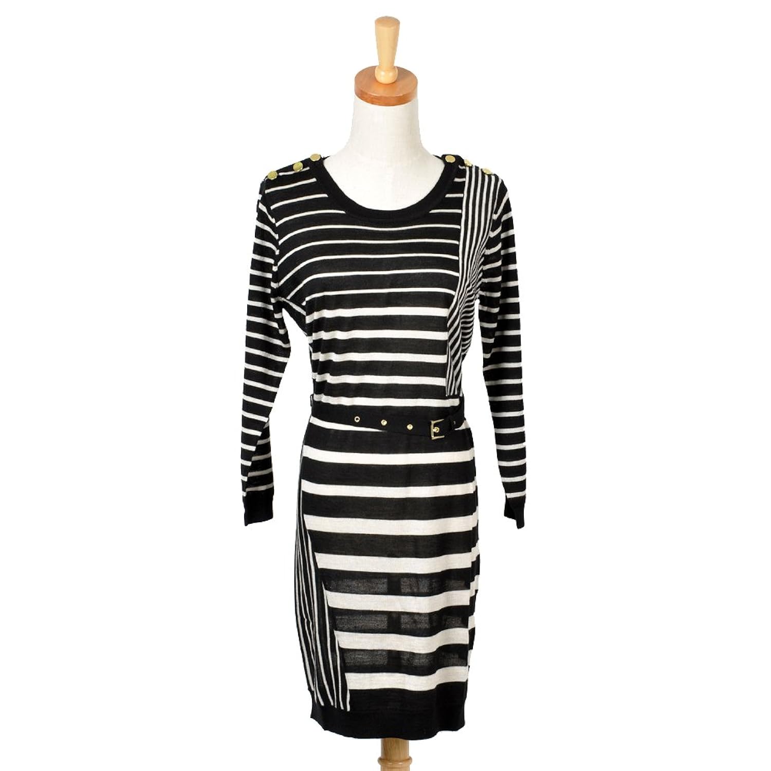 agathagarcia 简约条纹拼接带肩章长袖针织连衣裙 午夜黑 l