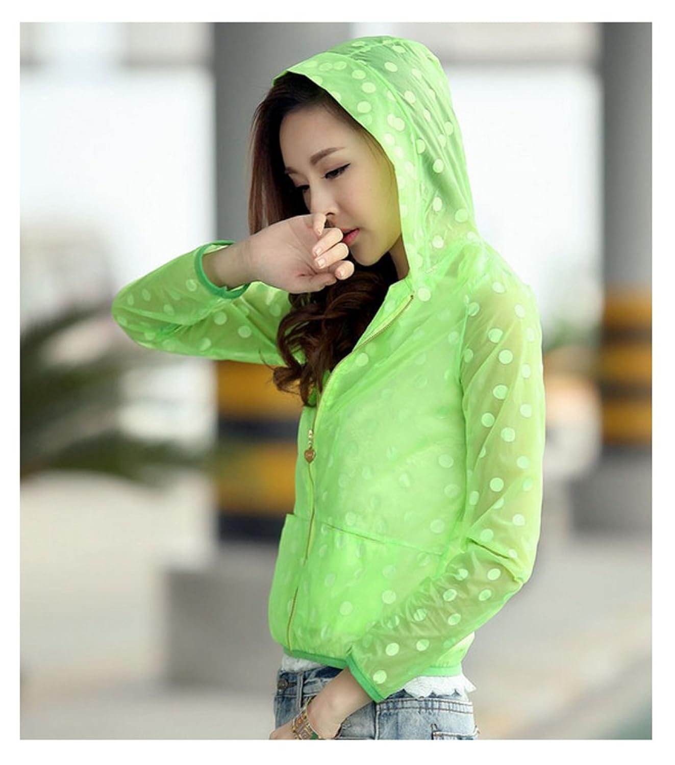 meikepam 美克派美 夏季外套女装2013韩版防晒衣透明圆点长袖外套防晒