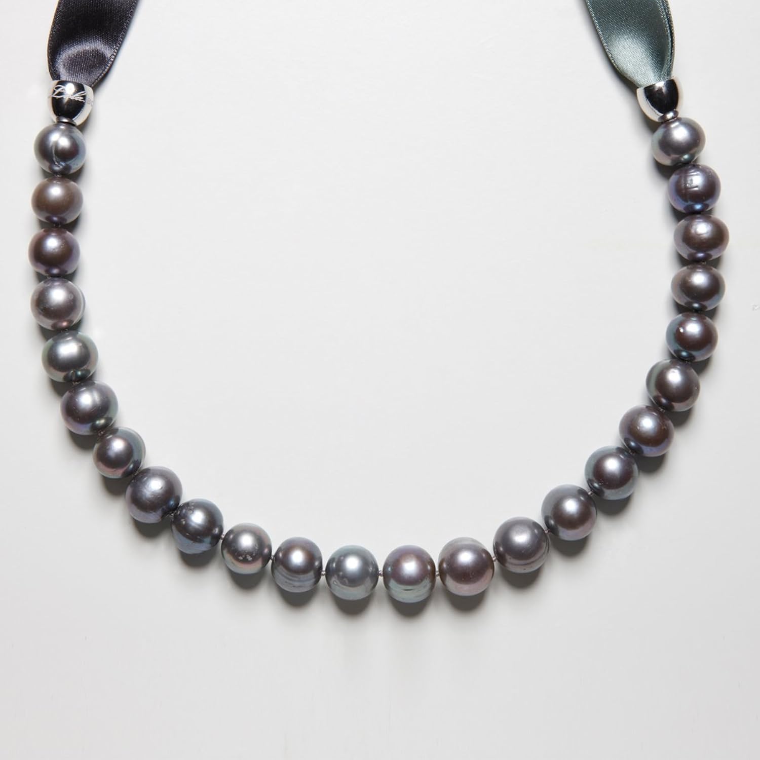 高级定制 灰丝绸 珍珠项链
