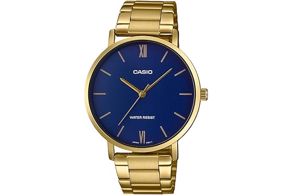 casio 卡西欧 mtp-vt01g-2b 男式 金色不锈钢极简蓝色表盘 3 指针式