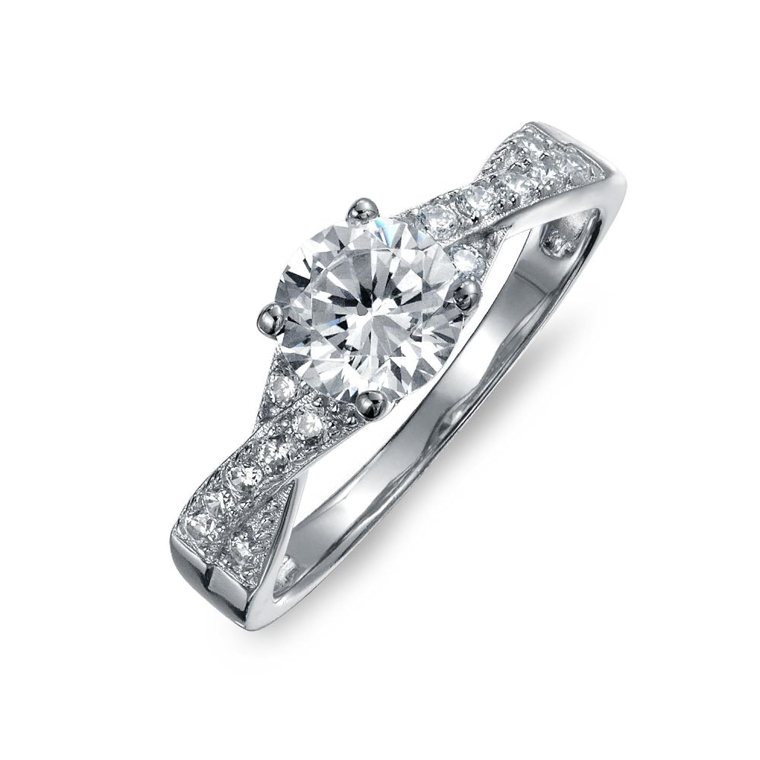 bling jewelry 贝灵珠宝 925纯银 1.2克拉 钉镶单粒锆石 订婚戒指 旁