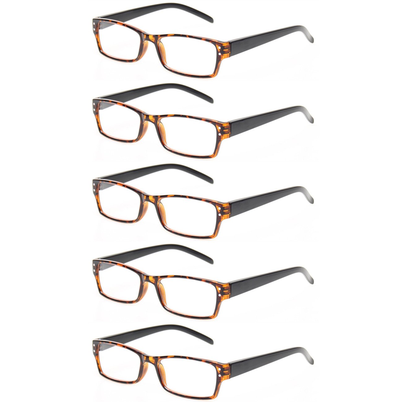 老花镜 5 对弹簧铰链男士和女士基本材料阅读器 5 pack tortoise 中号