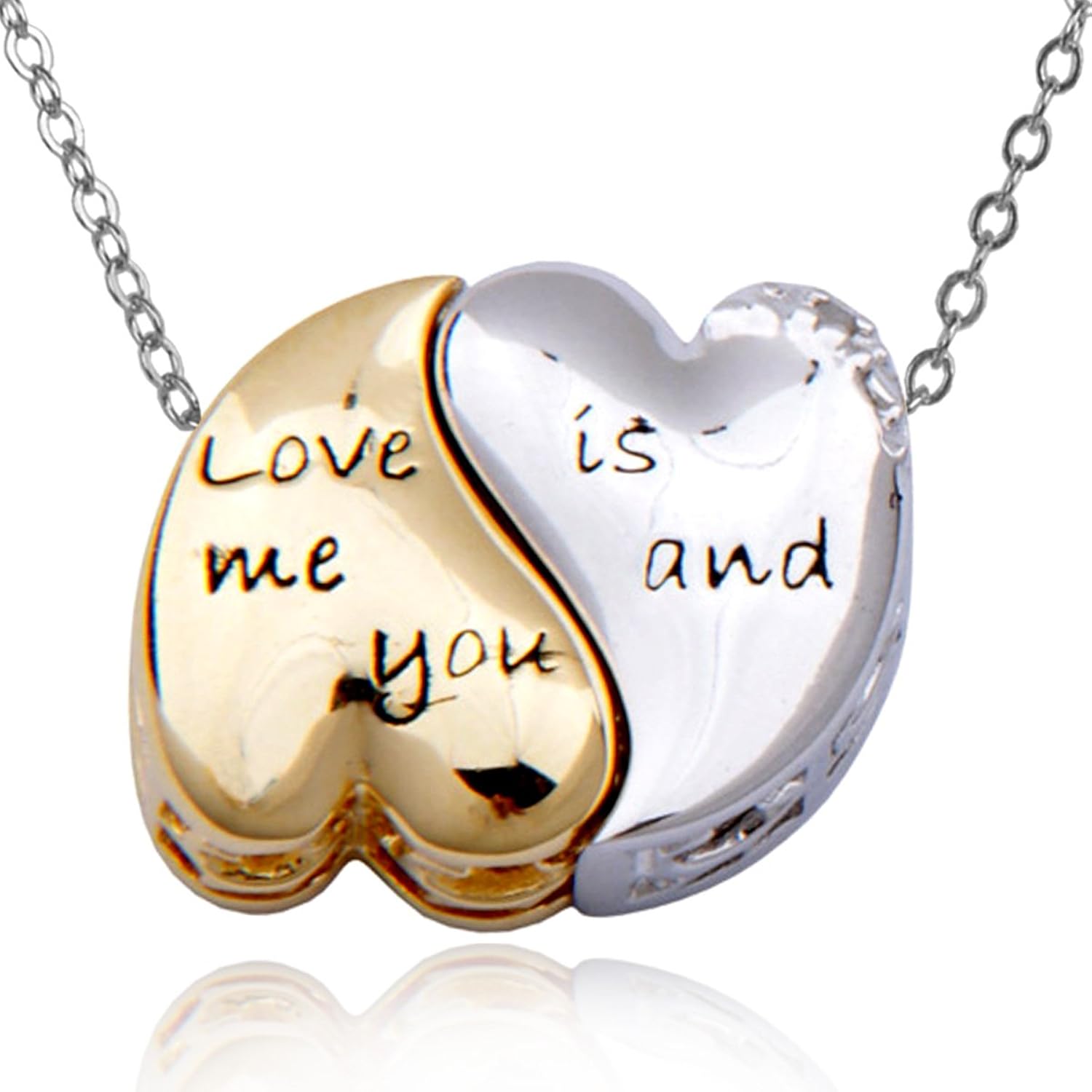 纯银钻石 accent " love is me and you " 双心形吊坠项链,45.7 cm