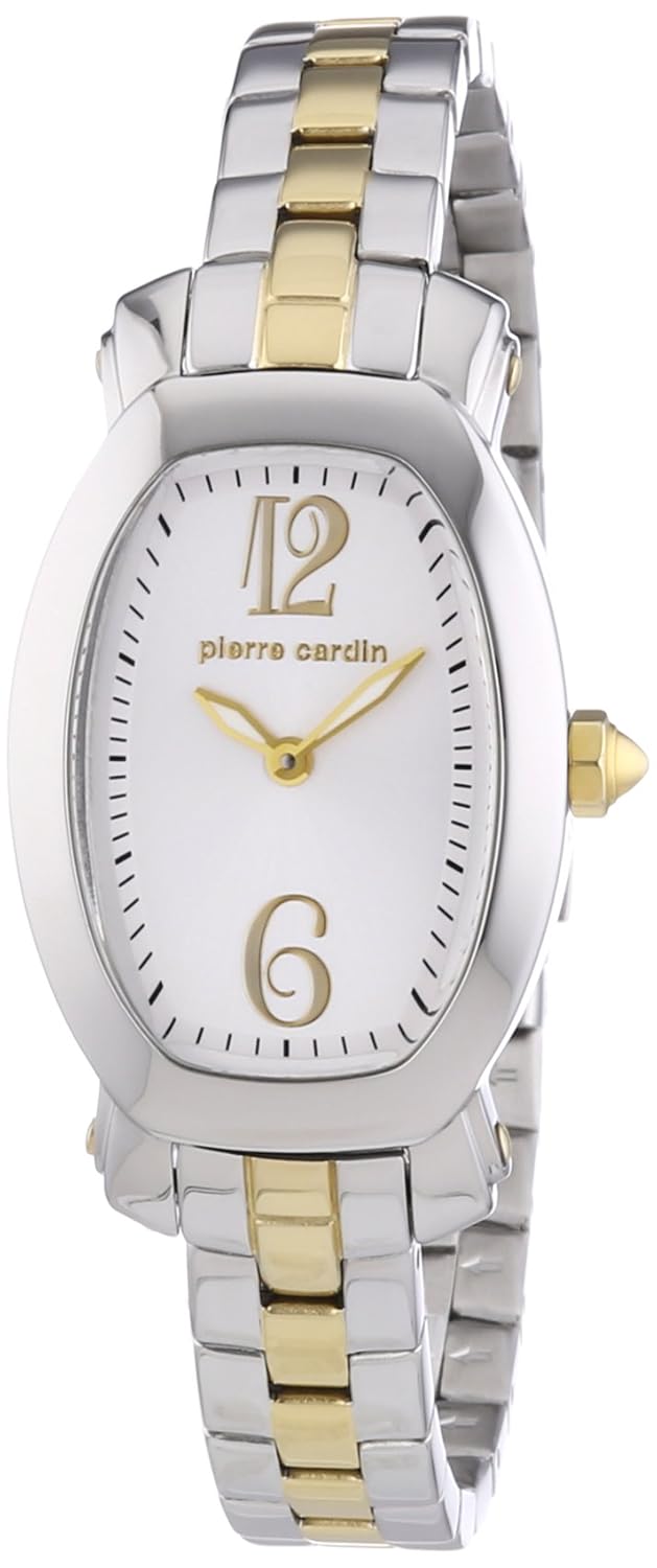 pierre cardin 女士人造丝石英手表银色表盘和金属表带
