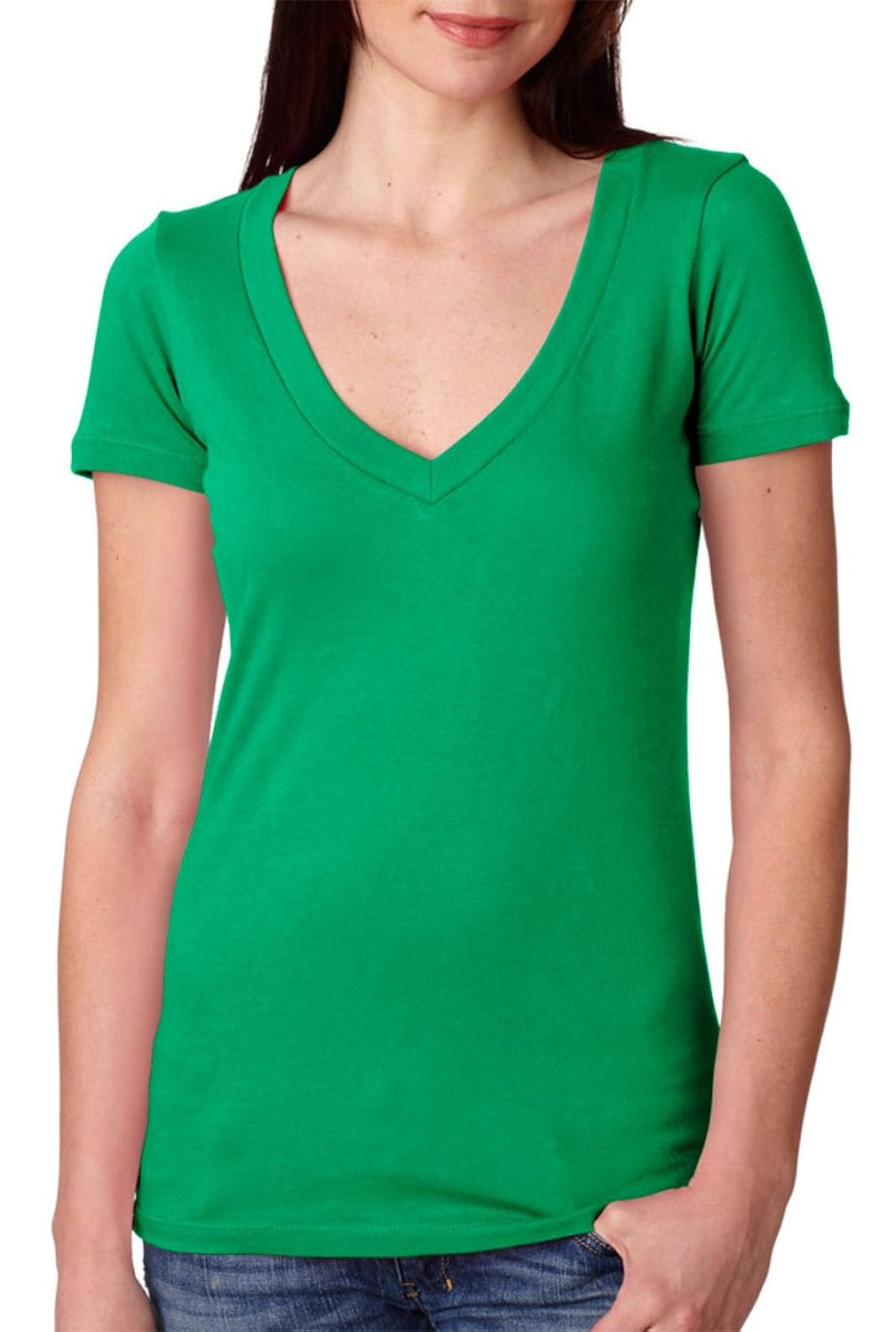 next level womens signature v t-shirt, kelly green, small (pack