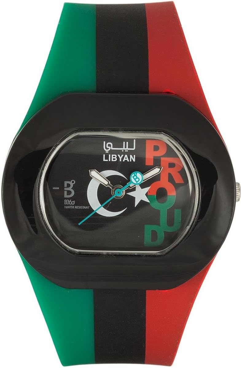 b360 手表中性石英手表模拟显示屏和硅胶表带 b 骄傲的利比亚人