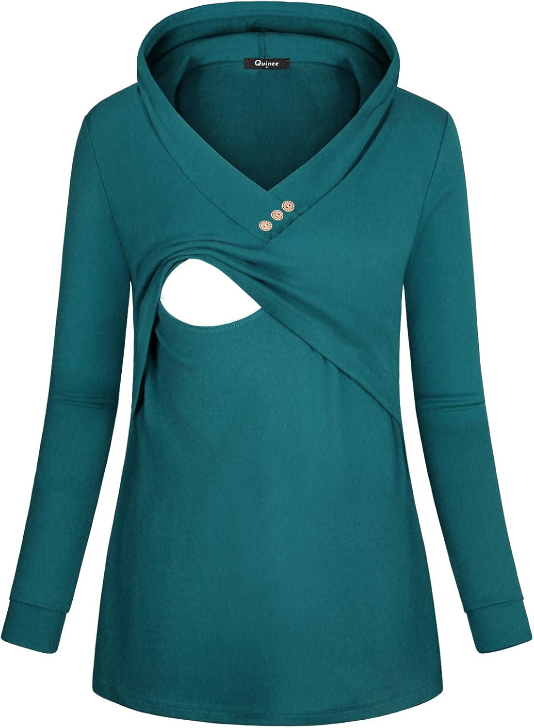 quinee 女式长袖护理连帽衫上衣哺乳运动衫 深青色 x-large