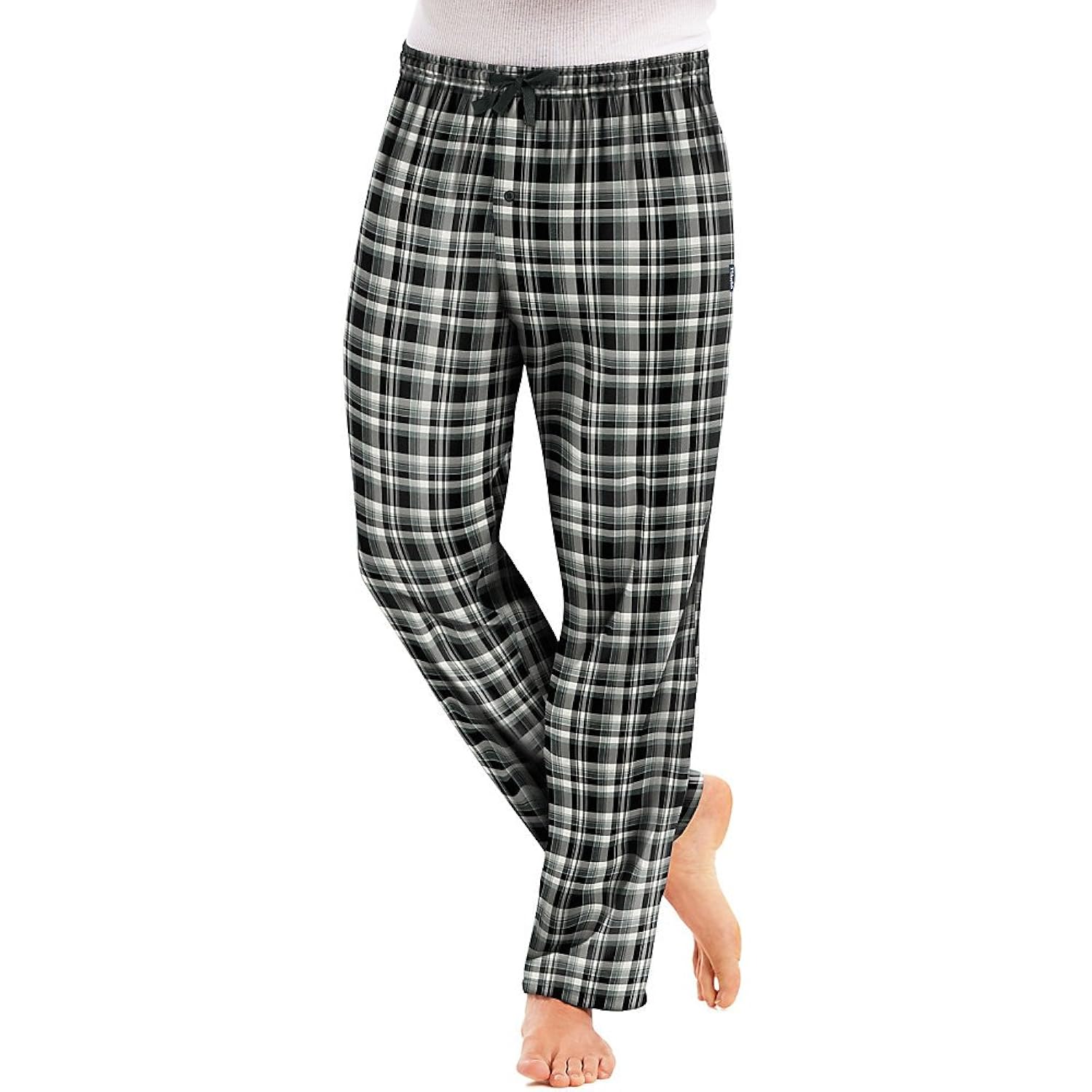 hanes 男式棉法兰绒休闲睡裤 black white medium