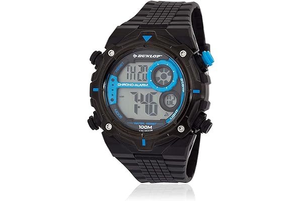 dunlop 中性成人数字石英手表橡胶表带 dun228g03, 黑色, 手链