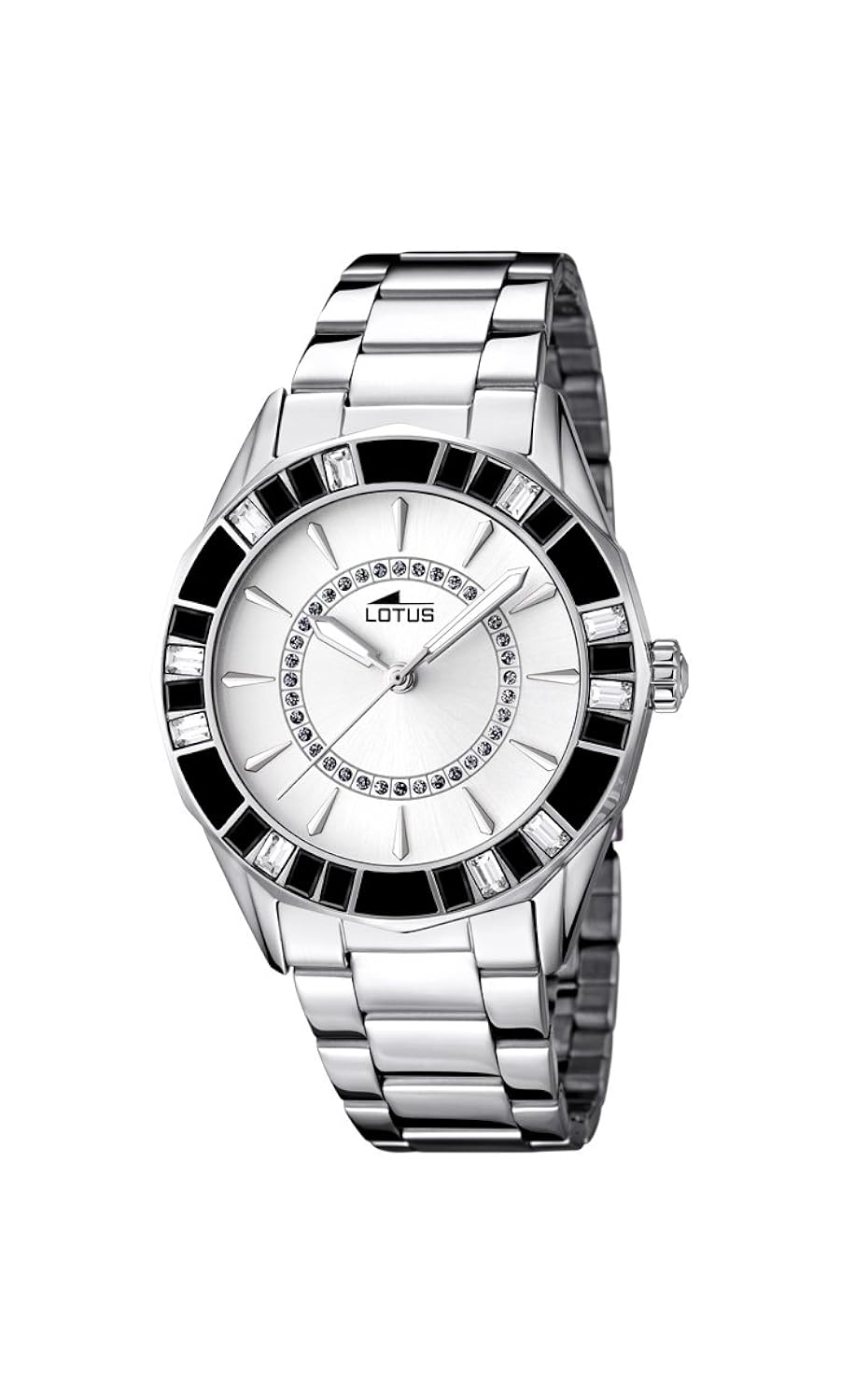 lotus 女式石英手表白色表盘 analogue 显示和银色不锈钢表链15891