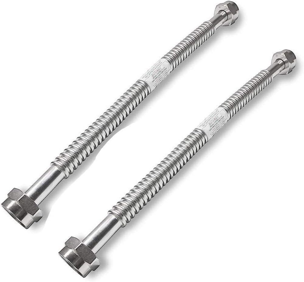 2 件装重型耐用不锈钢瓦楞水柔性连接器带超厚垫圈/热水器的理想选择