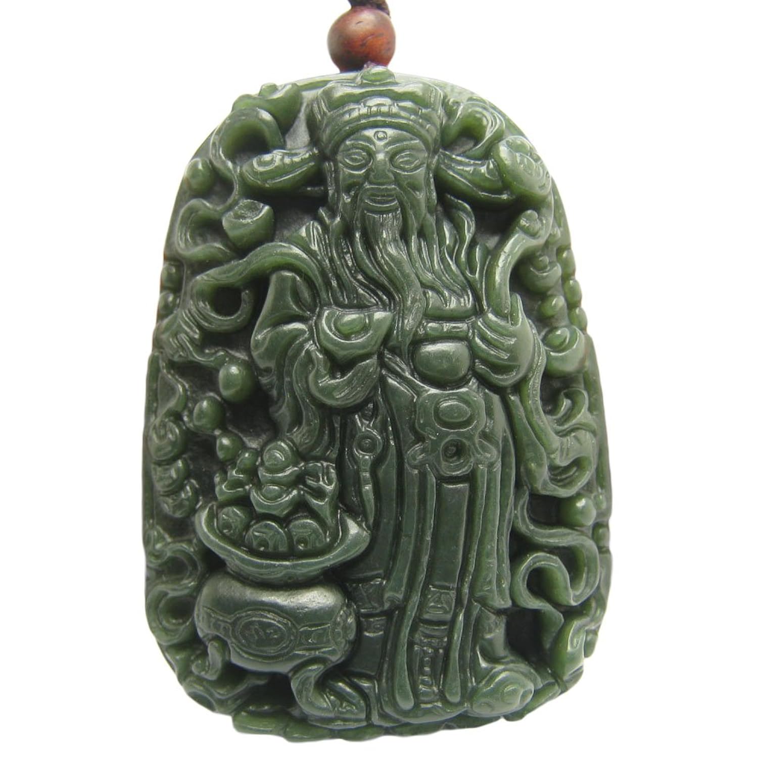 甄玉悦 和田玉青玉财神吊坠挂件 精雕男女款挂坠挂件 招财进宝 送国家
